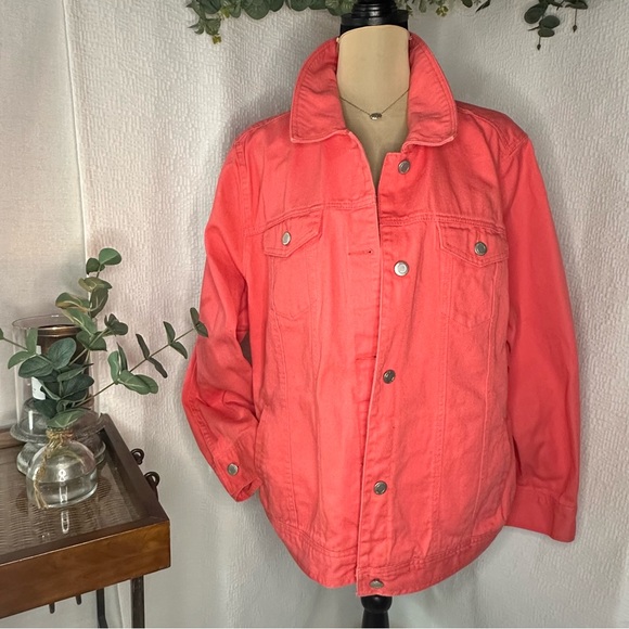 Jessica London Women’s Plus Size Classic Coral Button Up Denim Jean Jacket 24W - Picture 1 of 14